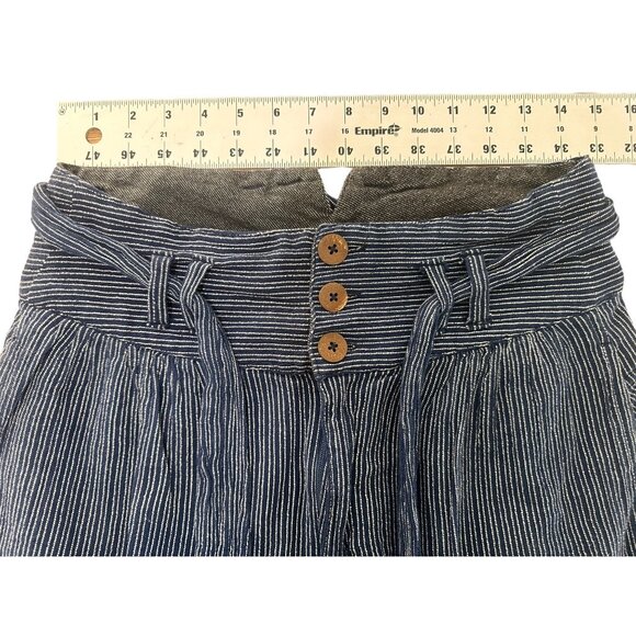Free People Striped Harem Pants Womens 4 Blue High Rise Relaxed Cropped Bohemian - Picture 9 of 16